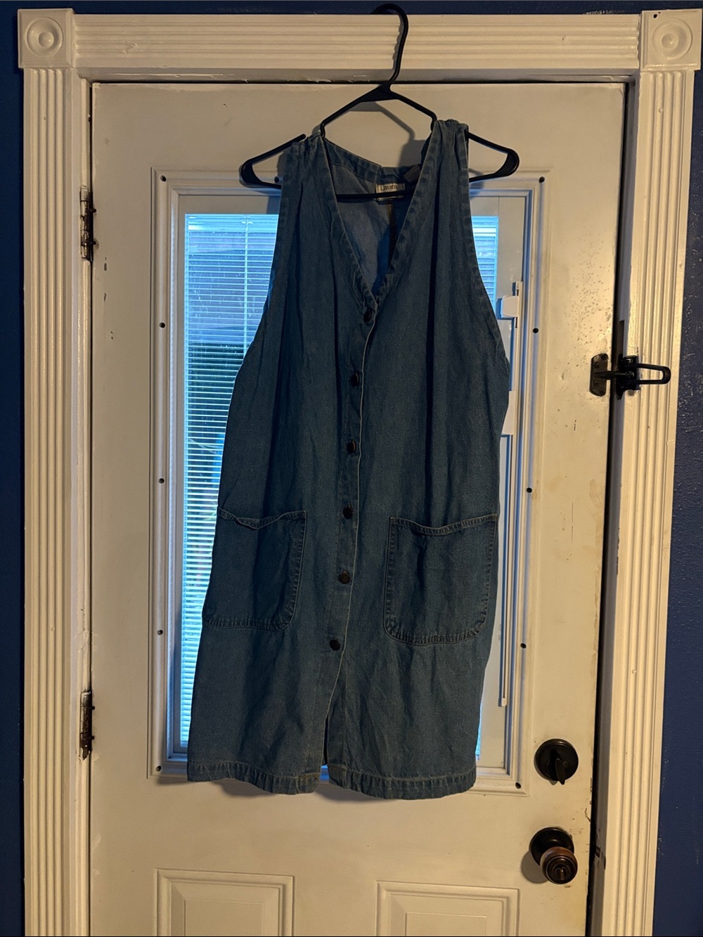 Casual Denim Button-Front Garment Bag Vest - Blue 3X